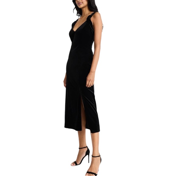 NWT Donna Morgan Solid Black Velvet Sleeveless Cocktail Midi Dress Size 6 - Picture 2 of 12